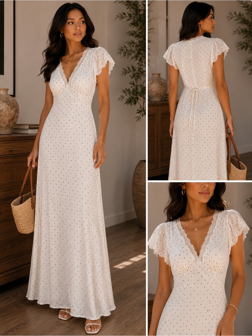 Commense White Eyelet Maxi Dress with Flutter Sleeves